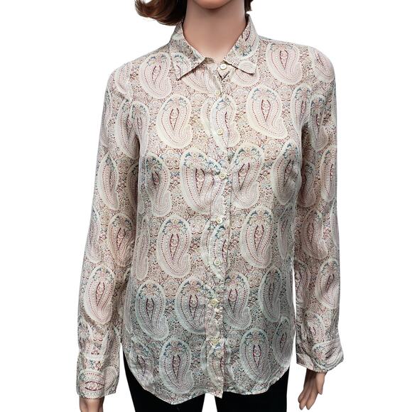 J. Crew The Perfect Shirt Paisley Silk Cotton Size 00 Long Sleeve Button Front - Picture 3 of 13